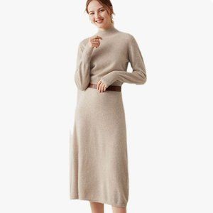 NEW 100% Cashmere Sweater Dress, Size Large, Dark Grey